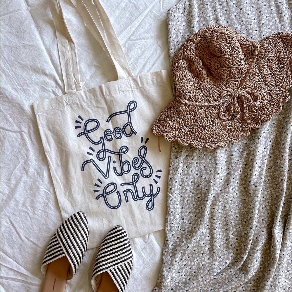 Good Vibes Only 100% cotton graphic tote bag storage purse vacation school